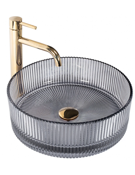 rund håndvask vask bordmonteret bordplade badeværelse sort glas