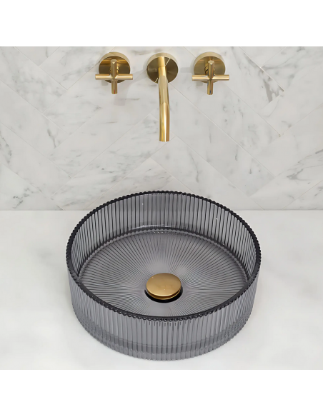 rund håndvask vask bordmonteret bordplade badeværelse sort glas