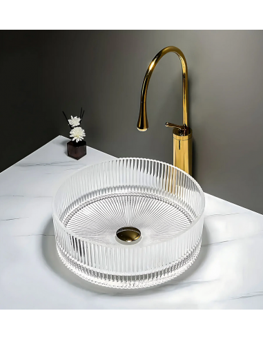 rund håndvask vask bordmonteret bordplade badeværelse glas