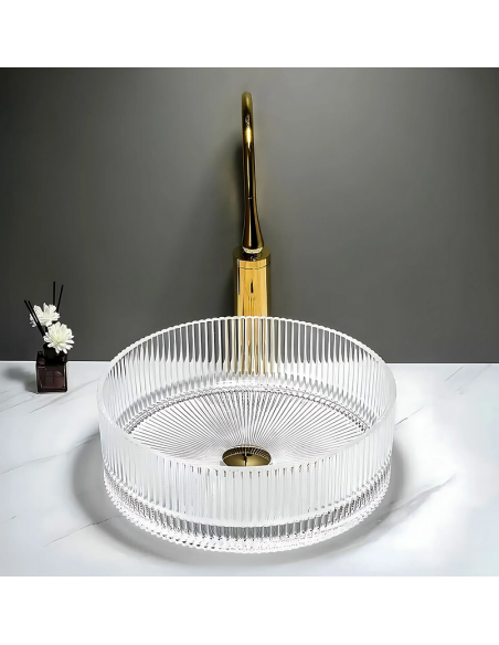 rund håndvask vask bordmonteret bordplade badeværelse glas