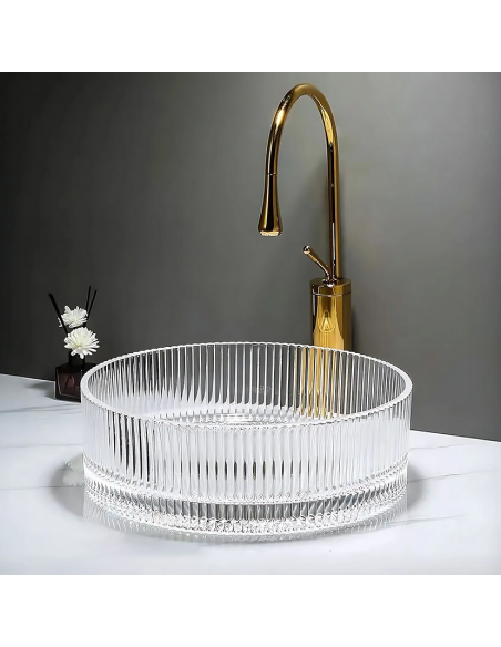 rund håndvask vask bordmonteret bordplade badeværelse glas