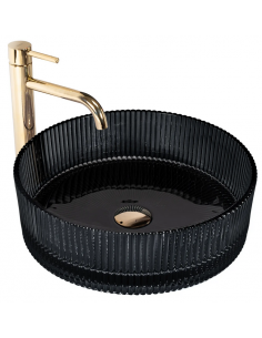 rund håndvask vask bordmonteret bordplade badeværelse sort glas 2