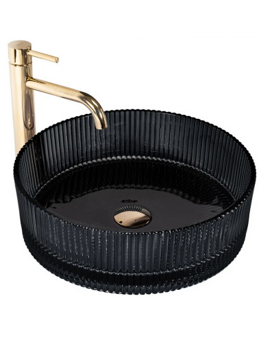 rund håndvask vask bordmonteret bordplade badeværelse sort glas