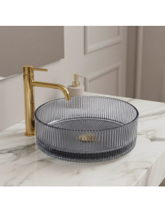 rund håndvask vask bordmonteret bordplade badeværelse glas