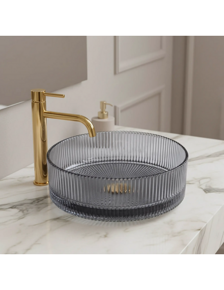 rund håndvask vask bordmonteret bordplade badeværelse glas