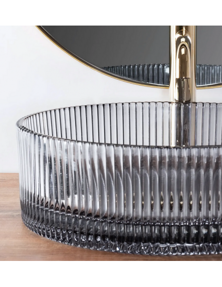 rund håndvask vask bordmonteret bordplade badeværelse glas