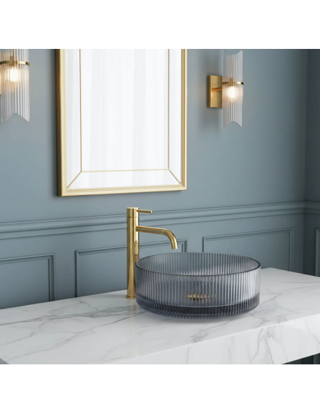 rund håndvask vask bordmonteret bordplade badeværelse glas