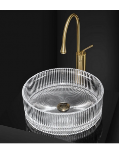 rund håndvask vask bordmonteret bordplade badeværelse glas