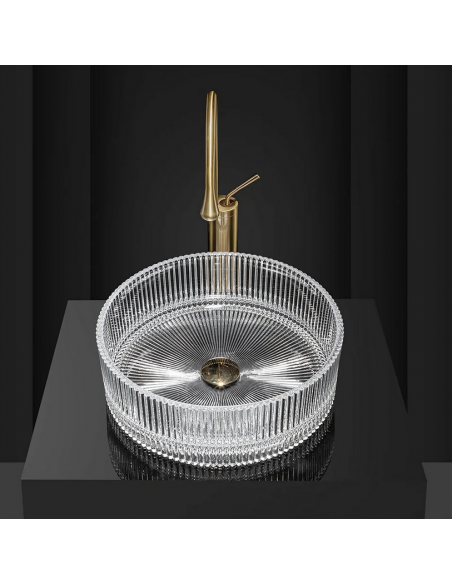 rund håndvask vask bordmonteret bordplade badeværelse glas