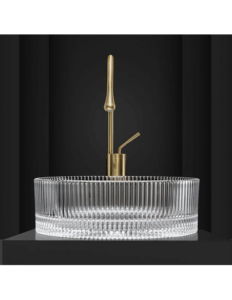 rund håndvask vask bordmonteret bordplade badeværelse glas