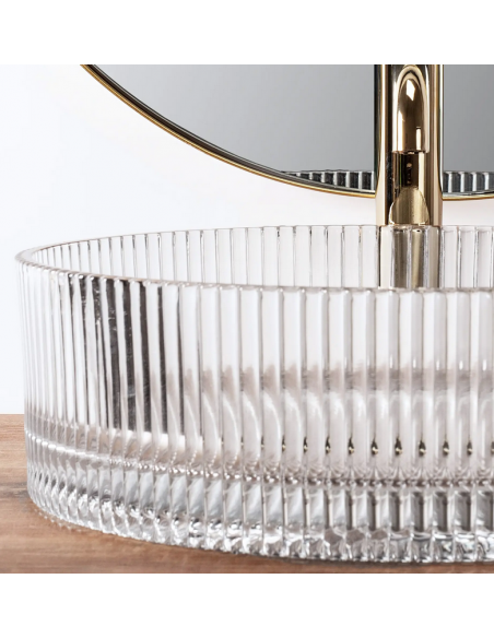 rund håndvask vask bordmonteret bordplade badeværelse glas