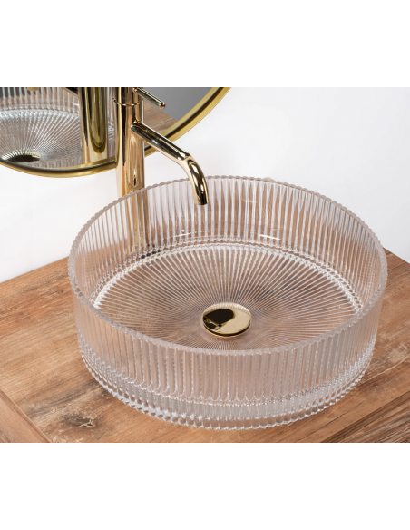 rund håndvask vask bordmonteret bordplade badeværelse glas