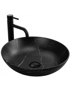 rund håndvask vask bordmonteret bordplade keramik badeværelse marmor sort