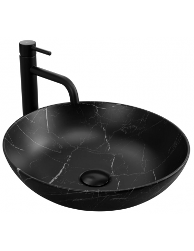 rund håndvask vask bordmonteret bordplade keramik badeværelse marmor sort