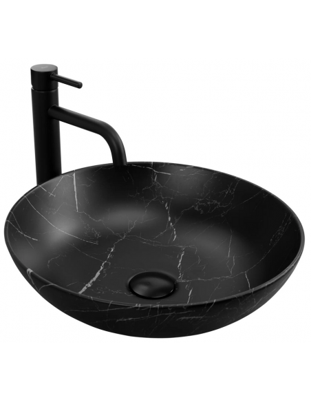rund håndvask vask bordmonteret bordplade keramik badeværelse marmor sort