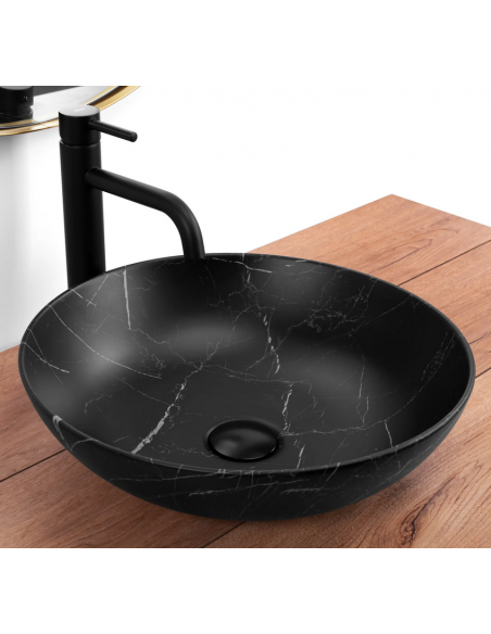 rund håndvask vask bordmonteret bordplade keramik badeværelse marmor sort