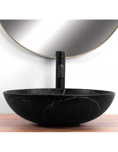 rund håndvask vask bordmonteret bordplade keramik badeværelse marmor sort