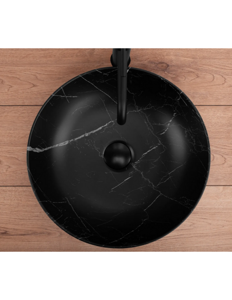 rund håndvask vask bordmonteret bordplade keramik badeværelse marmor sort