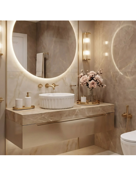 rund håndvask vask bordmonteret bordplade keramik badeværelse