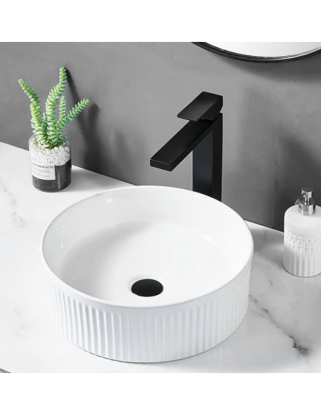 rund håndvask vask bordmonteret bordplade keramik badeværelse