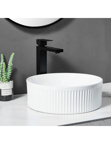 rund håndvask vask bordmonteret bordplade keramik badeværelse