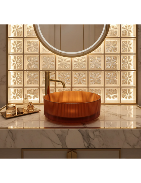 rund håndvask vask bordmonteret bordplade badeværelse glas