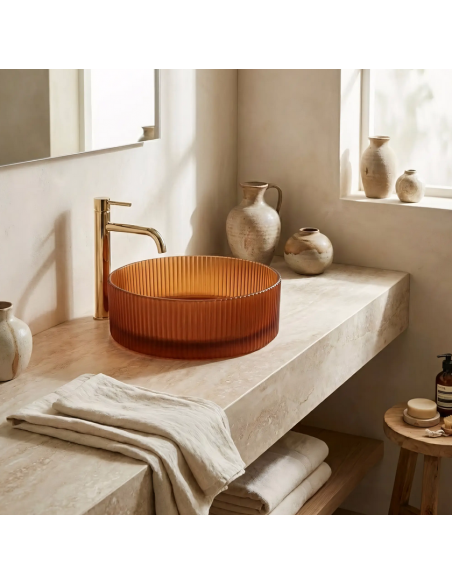 rund håndvask vask bordmonteret bordplade badeværelse glas