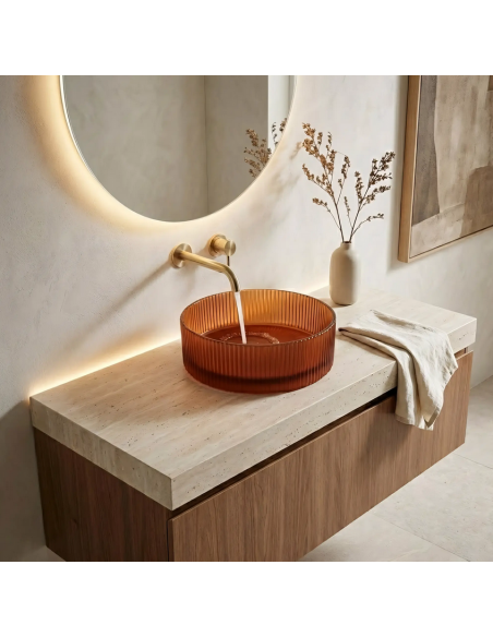 rund håndvask vask bordmonteret bordplade badeværelse glas