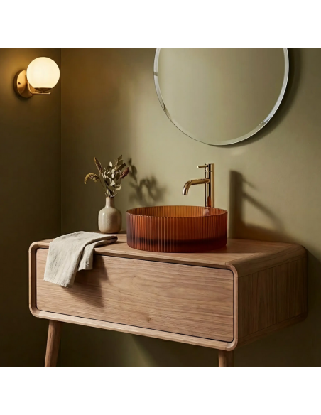 rund håndvask vask bordmonteret bordplade badeværelse glas