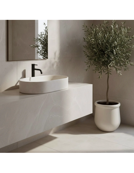 oval håndvask vask bordmonteret bordplade keramik badeværelse