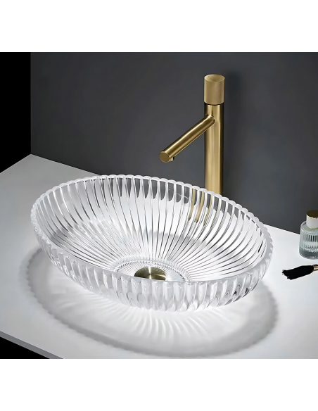 oval håndvask vask bordmonteret bordplade badeværelse glas
