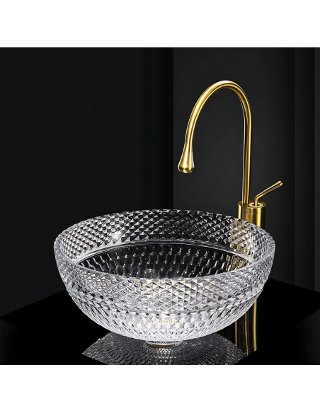 rund håndvask vask bordmonteret bordplade badeværelse glas