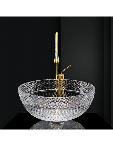 rund håndvask vask bordmonteret bordplade badeværelse glas