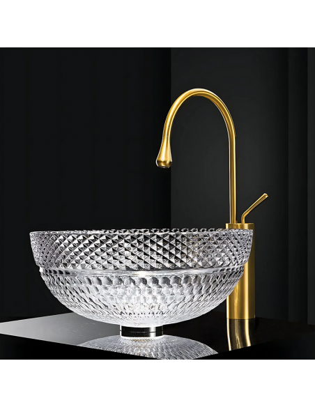 rund håndvask vask bordmonteret bordplade badeværelse glas