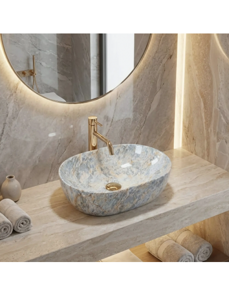 oval håndvask vask bordmonteret bordplade keramik badeværelse