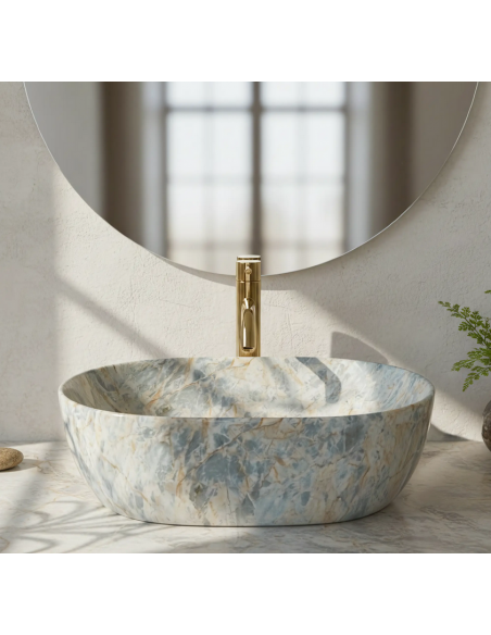 oval håndvask vask bordmonteret bordplade keramik badeværelse