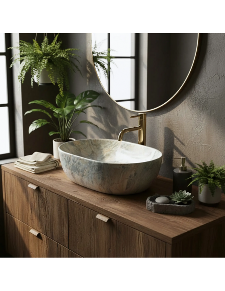 oval håndvask vask bordmonteret bordplade keramik badeværelse
