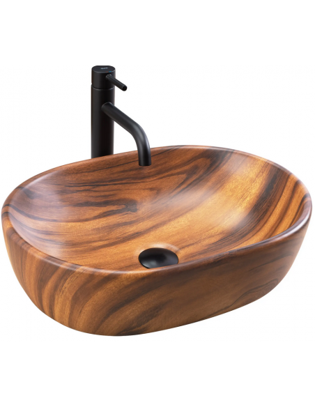 oval håndvask vask bordmonteret bordplade keramik badeværelse træ