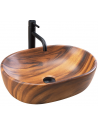 Bordmonteret oval håndvask i keramik 48 x 34,5 cm - Mat mørk træ