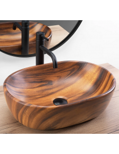 oval håndvask vask bordmonteret bordplade keramik badeværelse træ 2