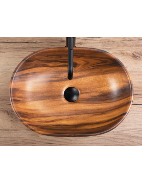 oval håndvask vask bordmonteret bordplade keramik badeværelse træ