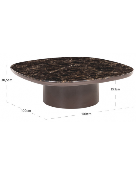 rundt sofabord brun træ marmor look keramik design moderne stort