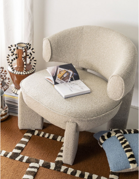 lænestol loungestol moderne nordisk design skandinavisk retro stof beige