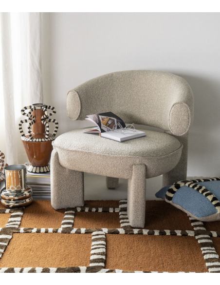 lænestol loungestol moderne nordisk design skandinavisk retro stof beige