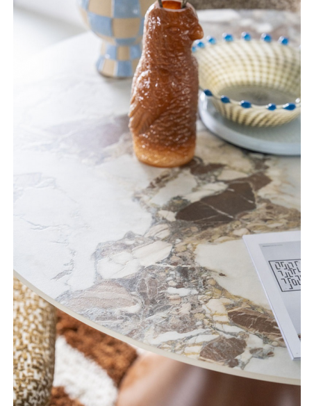 Spisebord rundt keramik marmor brun moderne design 120