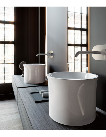 rund håndvask vask bordmonteret bordplade keramik badeværelse