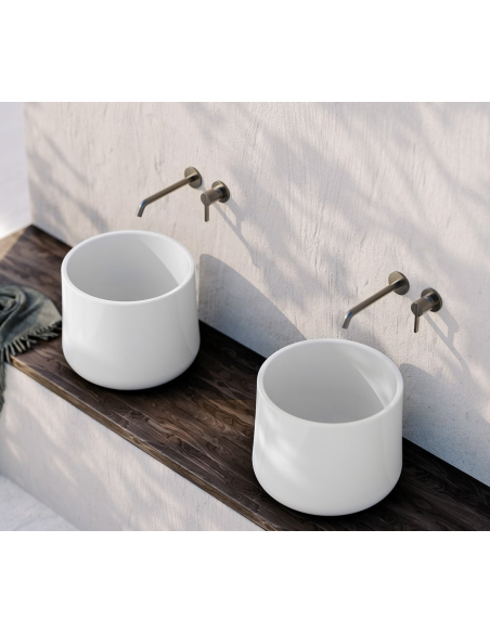 rund håndvask vask bordmonteret bordplade keramik badeværelse