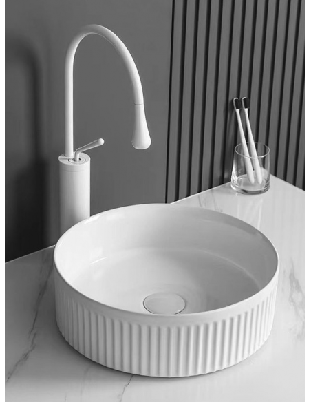 rund håndvask vask bordmonteret bordplade keramik badeværelse