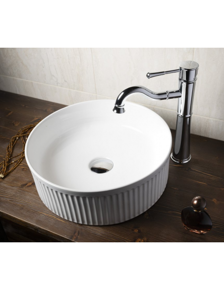 rund håndvask vask bordmonteret bordplade keramik badeværelse