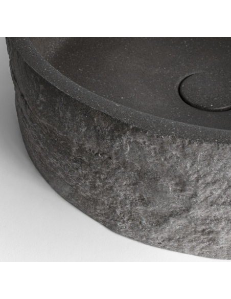 rund håndvask vask bordmonteret bordplade keramik badeværelse sten beton